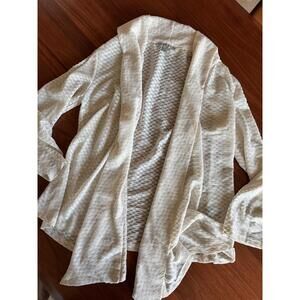 ALBERTO MAKALI Cardigan Size S Cream Open Front Sheer Textured Lightweight